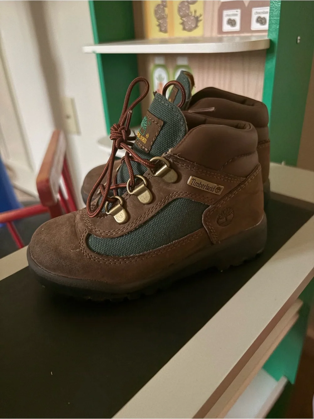 Timberland Kids Brown and Green Leather Hiking Boots